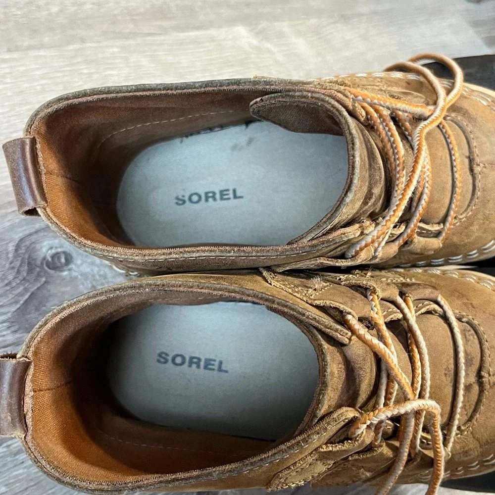 Sorel Out N About Leather Duck Boots Elk Black Waterproof Ankle NL2133-286 Wom 9